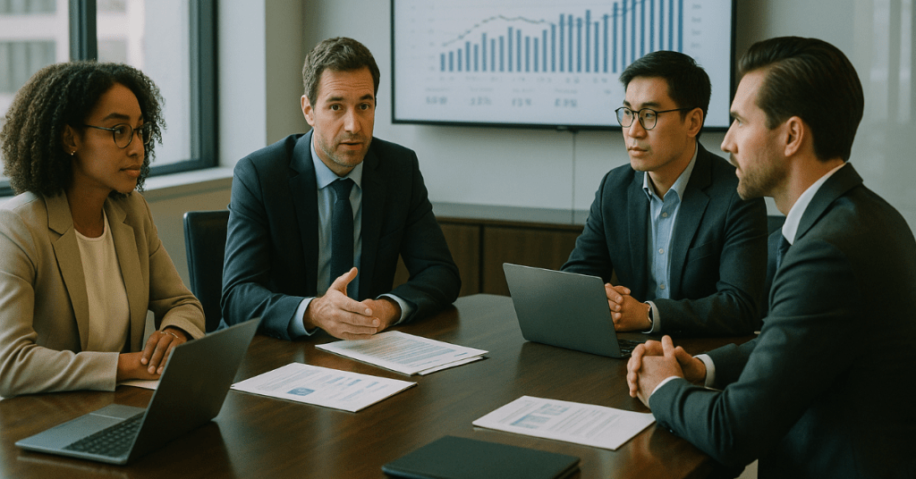 Financial advisors having a discussion about interest only loans